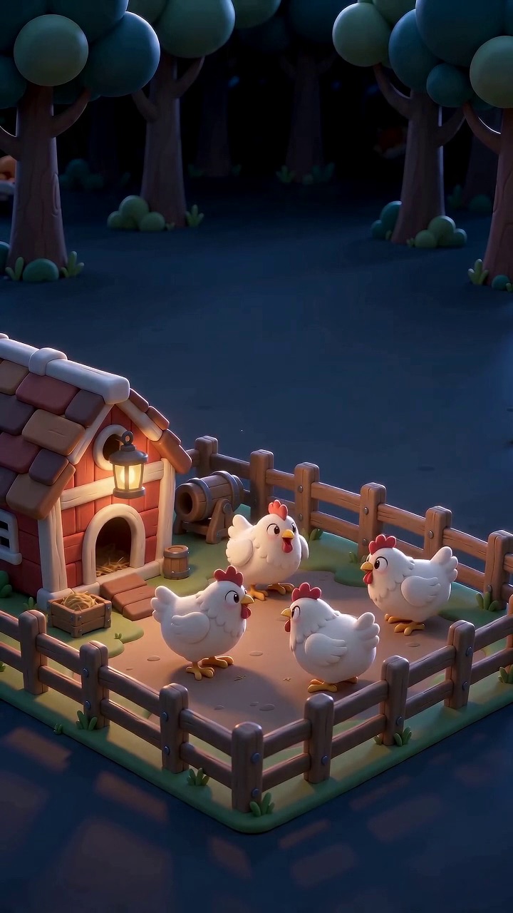 Chickens in a fenced farm with an egg cannon