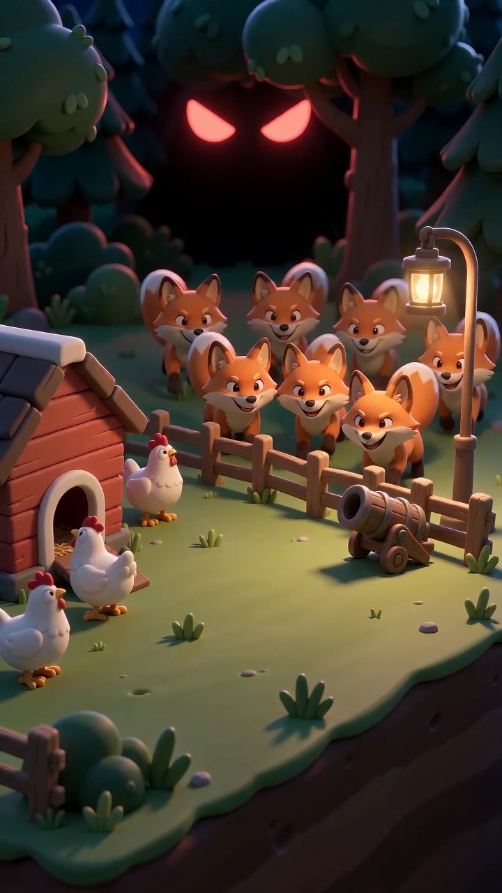 Foxes charging the fence at night